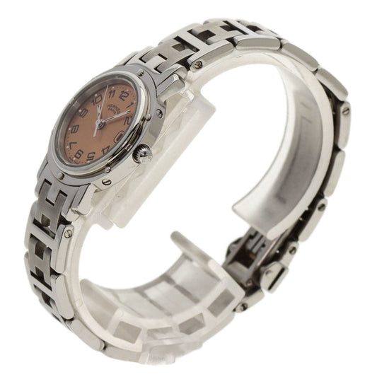 HERMES Watches Quartz CL4.210 Stainless Steel , Stainless Steel Silver Clipper Orange dial Women Used