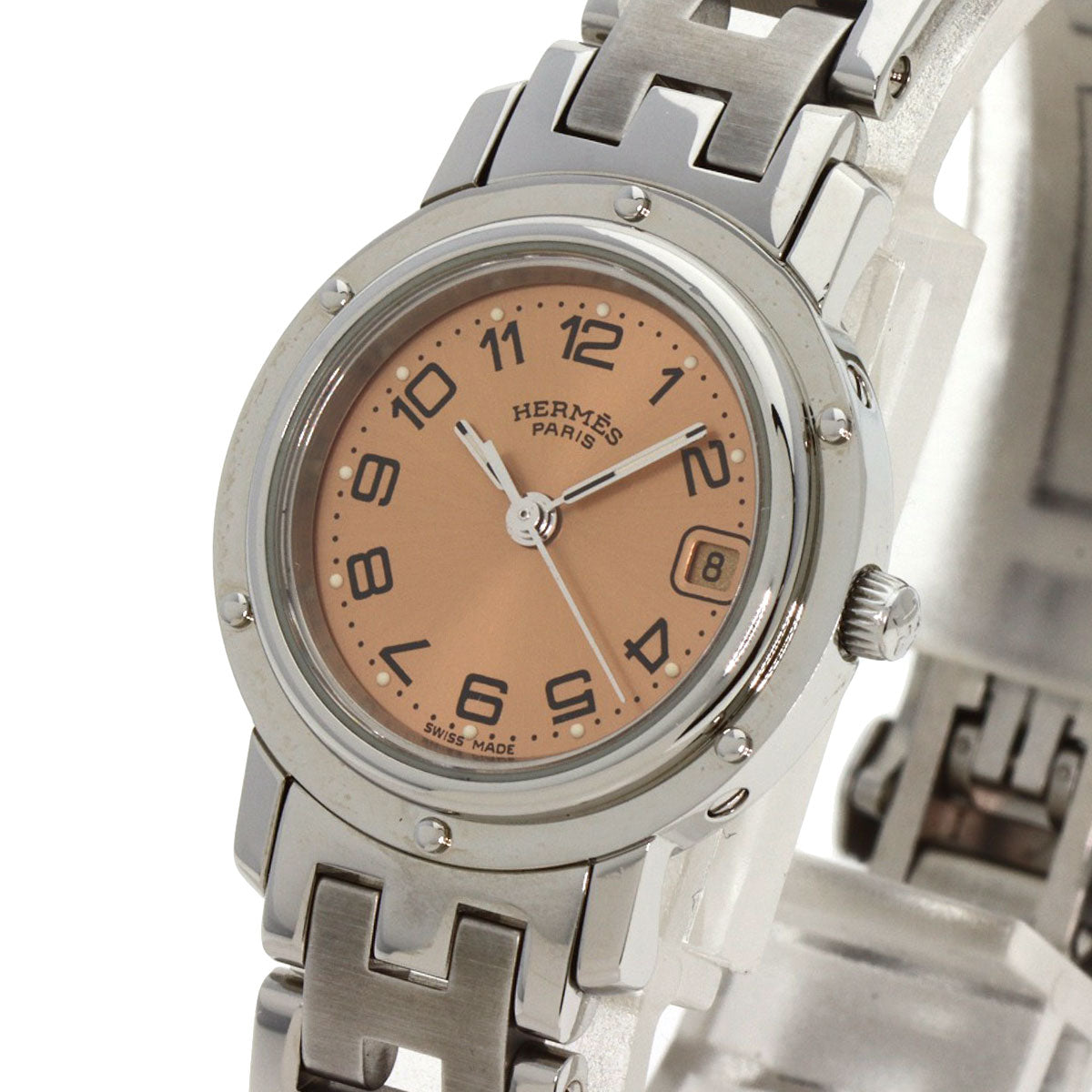 HERMES Watches Quartz CL4.210 Stainless Steel , Stainless Steel Silver Clipper Orange dial Women Used