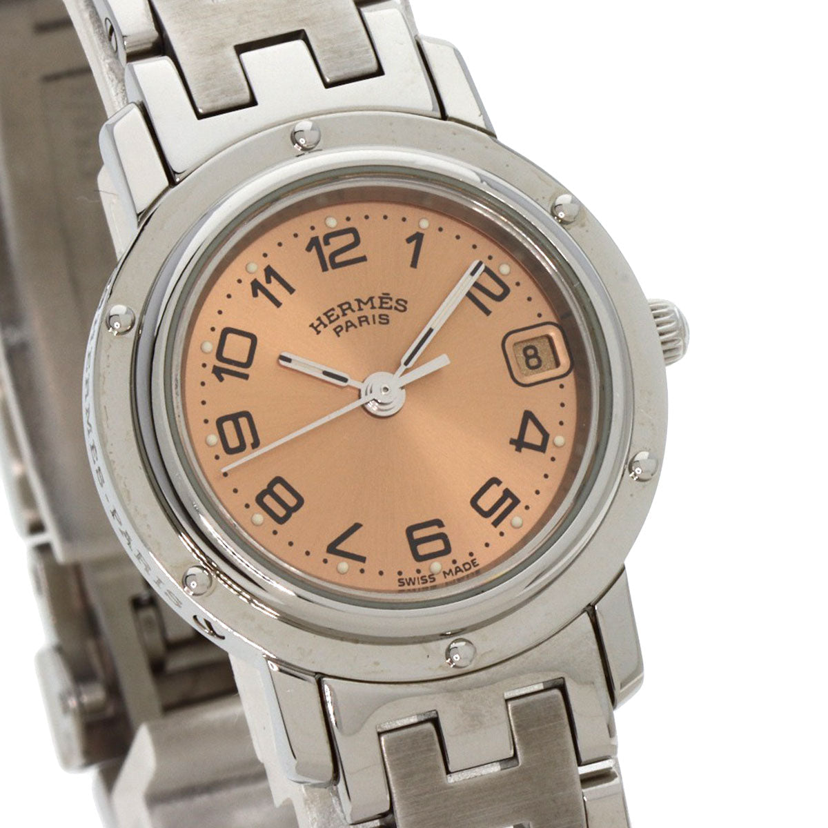 HERMES Watches Quartz CL4.210 Stainless Steel , Stainless Steel Silver Clipper Orange dial Women Used