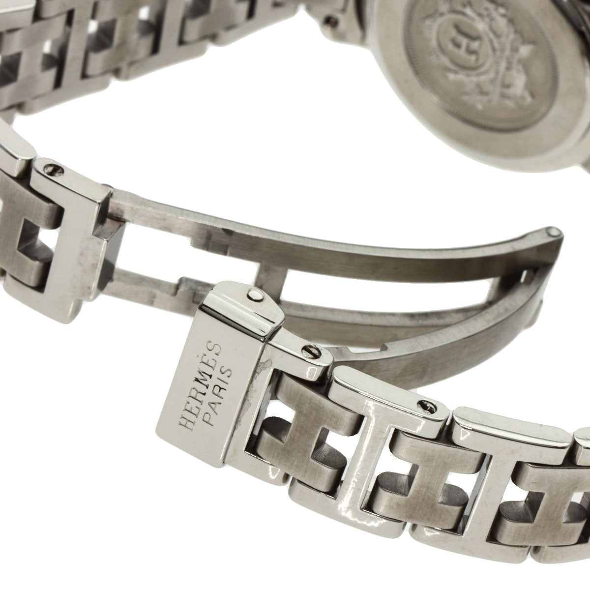 HERMES Watches Quartz CL4.210 Stainless Steel , Stainless Steel Silver Clipper Orange dial Women Used