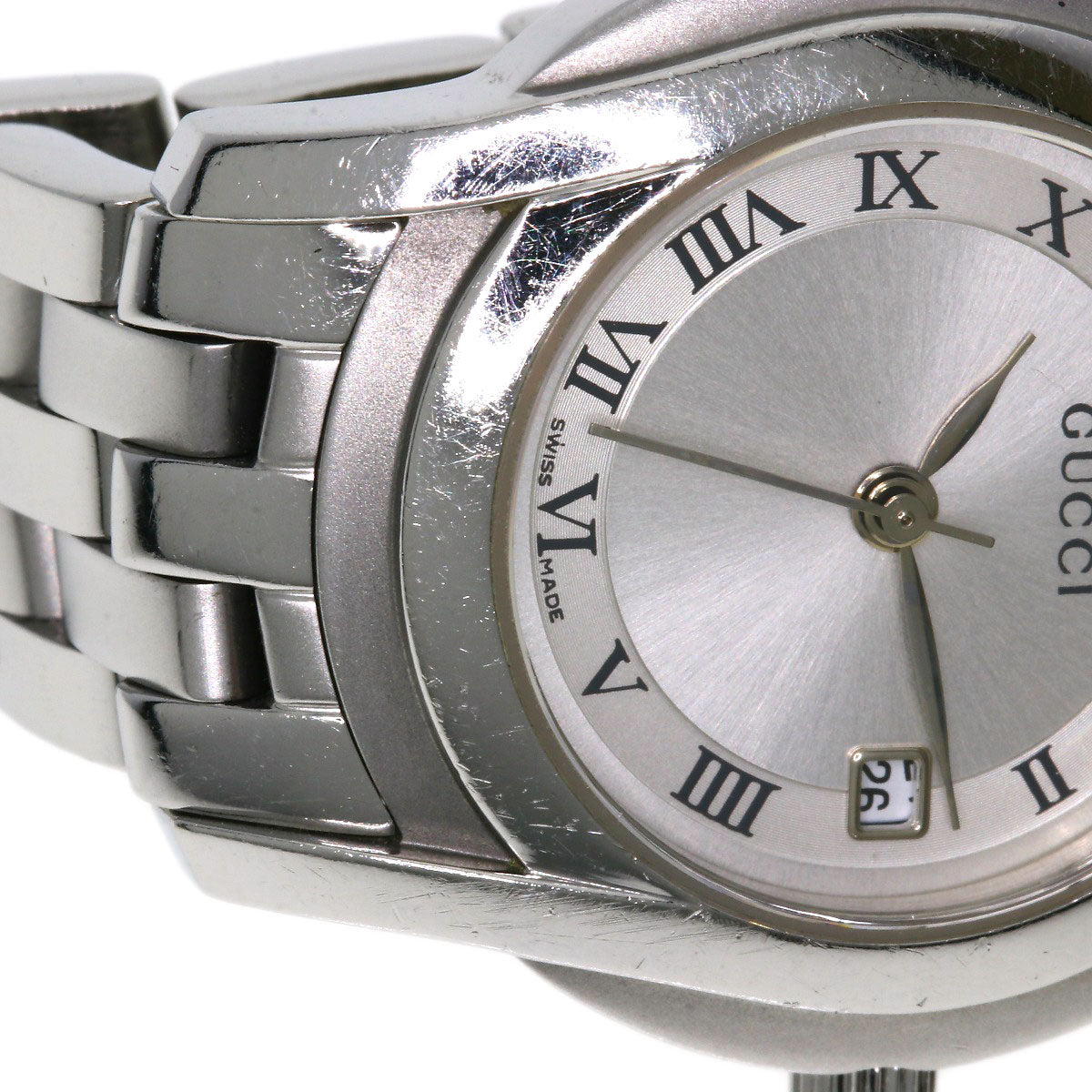 GUCCI Watches Quartz 5500L Stainless Steel , Stainless Steel Silver Round face Silver dial Women Used