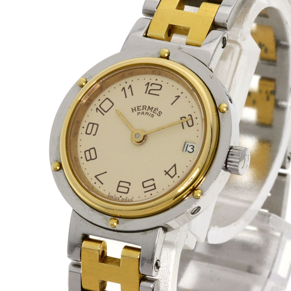 HERMES Watches Quartz Stainless Steel , SSxGP gold Clipper Ivory dial Women Used