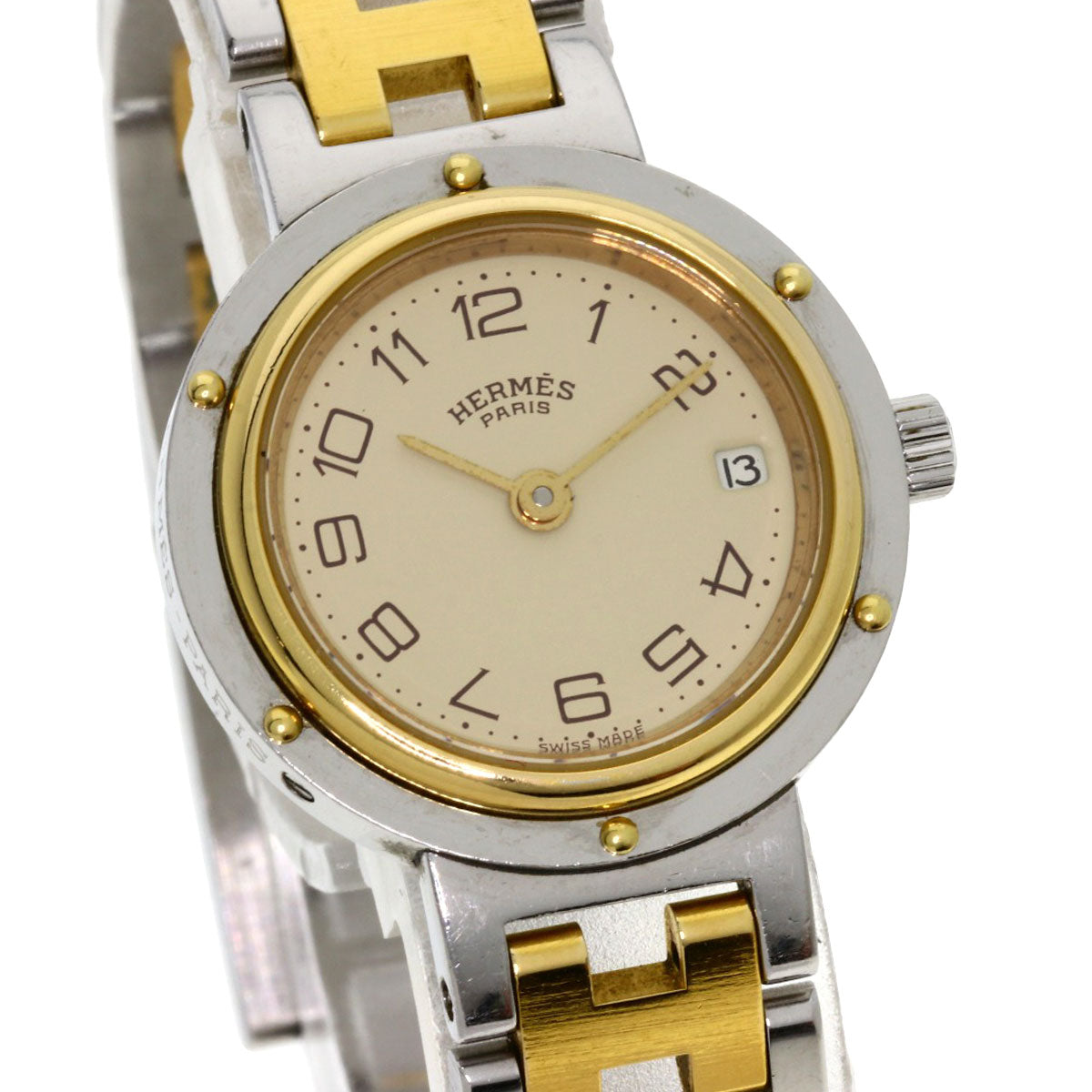 HERMES Watches Quartz Stainless Steel , SSxGP gold Clipper Ivory dial Women Used