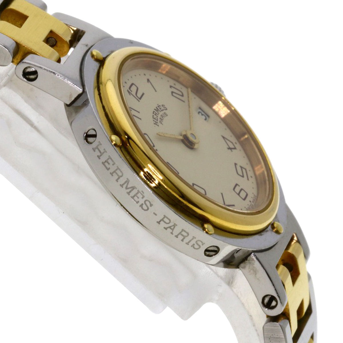 HERMES Watches Quartz Stainless Steel , SSxGP gold Clipper Ivory dial Women Used