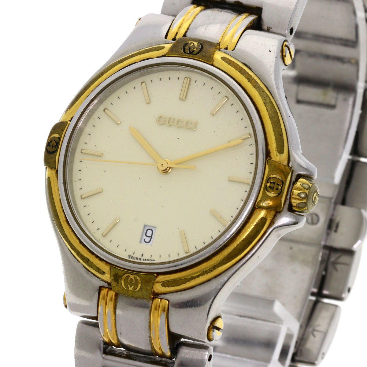 GUCCI Watches Quartz 9040M Stainless Steel , SSxGP gold Round face Ivory dial mens Used