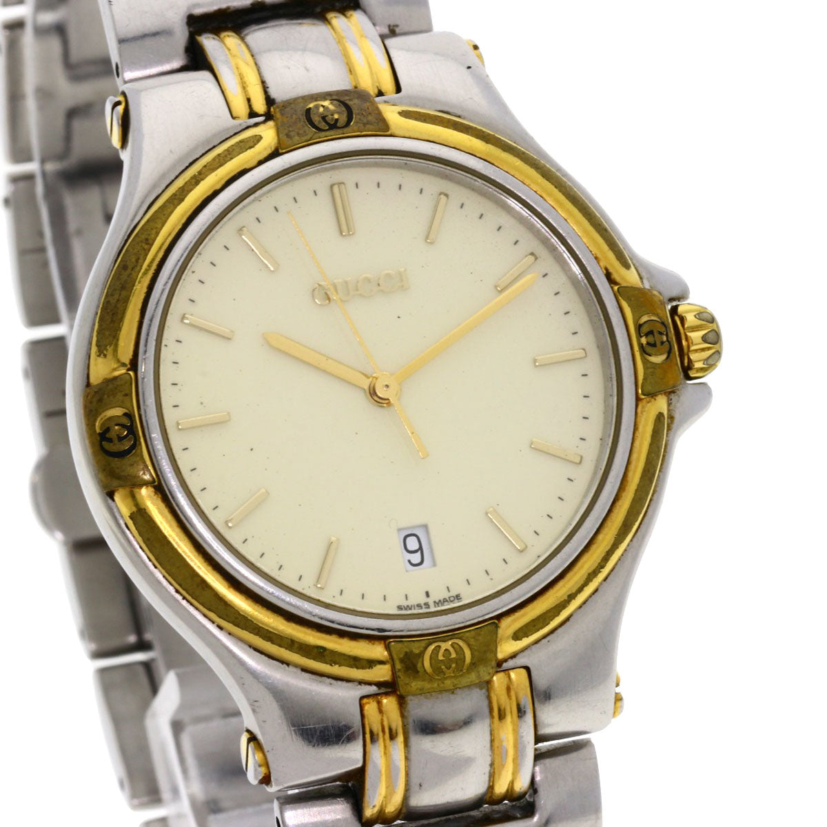 GUCCI Watches Quartz 9040M Stainless Steel , SSxGP gold Round face Ivory dial mens Used