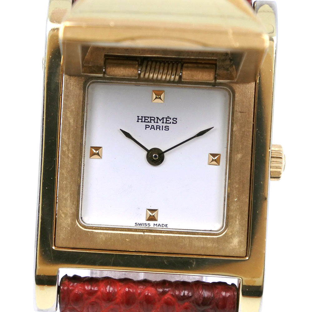 HERMES Watches Quartz Plated Gold , Leather gold Medor White dial Women Used