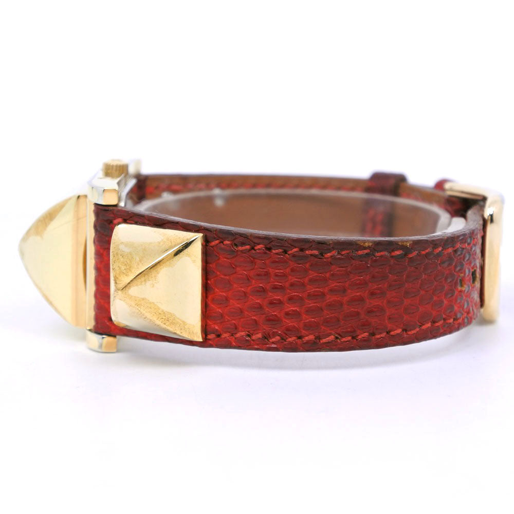 HERMES Watches Quartz Plated Gold , Leather gold Medor White dial Women Used