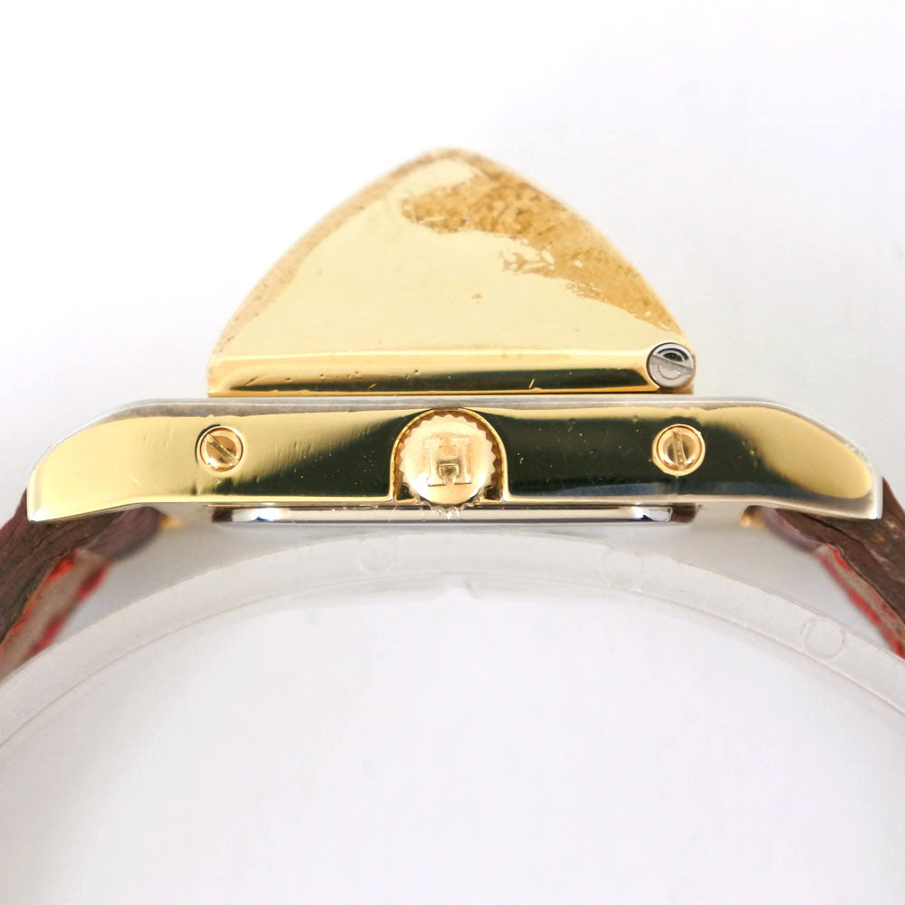 HERMES Watches Quartz Plated Gold , Leather gold Medor White dial Women Used