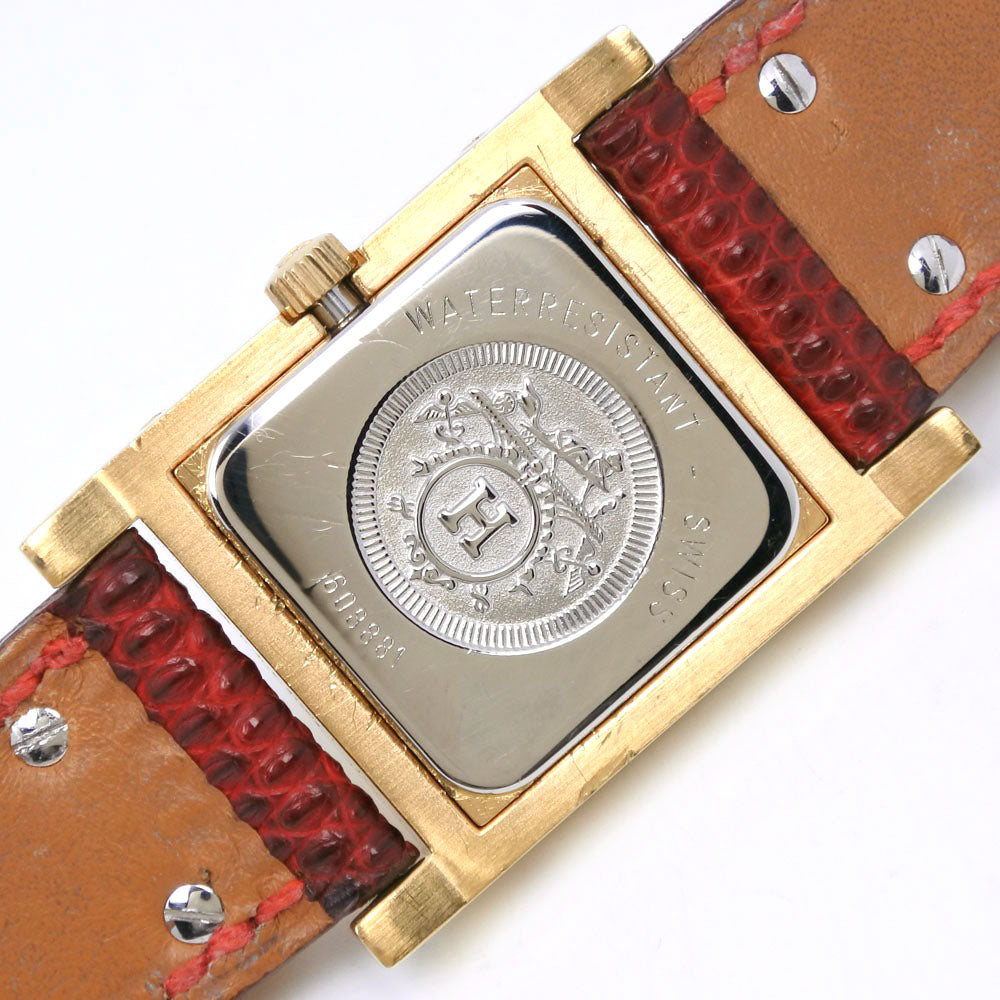 HERMES Watches Quartz Plated Gold , Leather gold Medor White dial Women Used