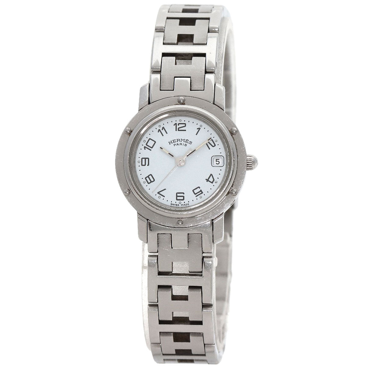 HERMES Watches Quartz CL4.210 Stainless Steel , Stainless Steel Silver Clipper white dial Women Used
