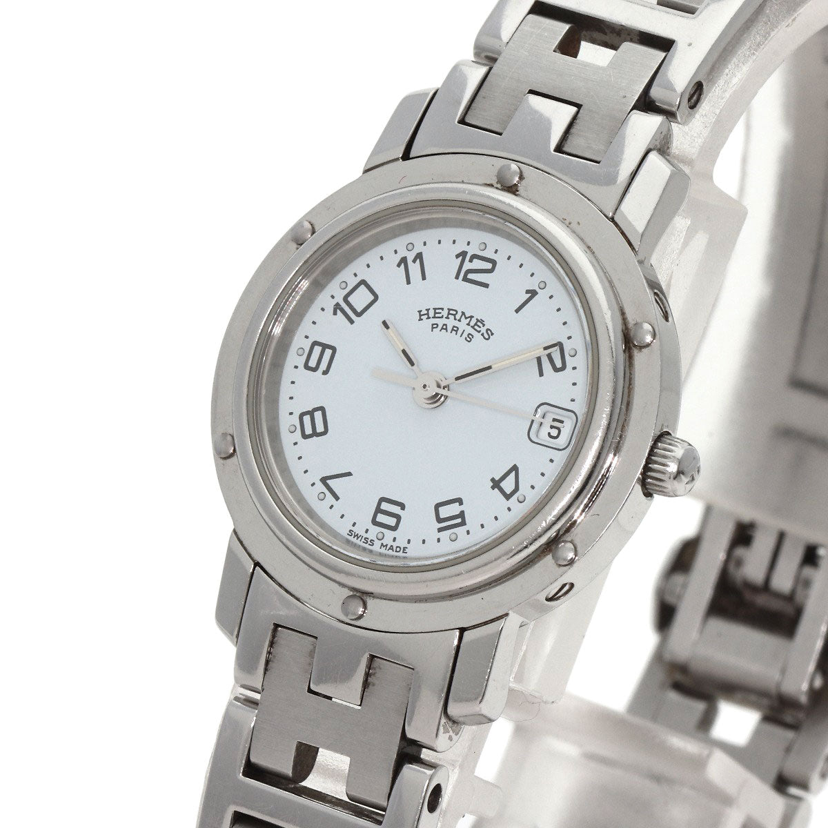 HERMES Watches Quartz CL4.210 Stainless Steel , Stainless Steel Silver Clipper white dial Women Used