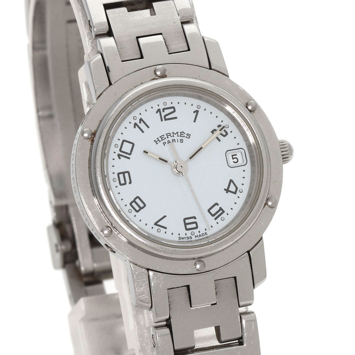 HERMES Watches Quartz CL4.210 Stainless Steel , Stainless Steel Silver Clipper white dial Women Used