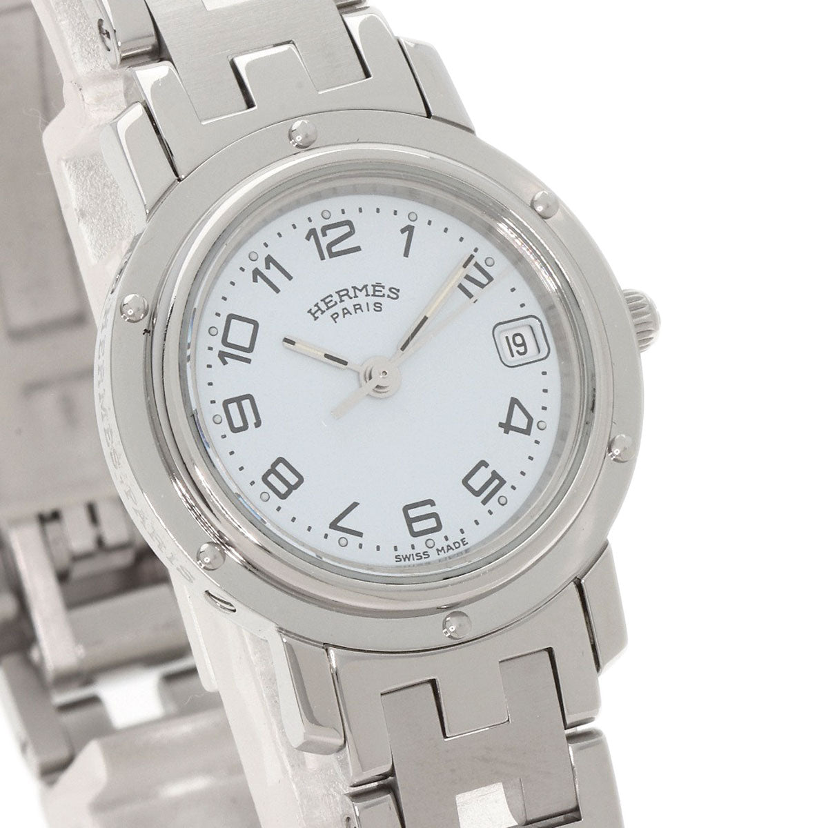 HERMES Watches Quartz CL4.210 Stainless Steel , Stainless Steel Silver Clipper white dial Women Used