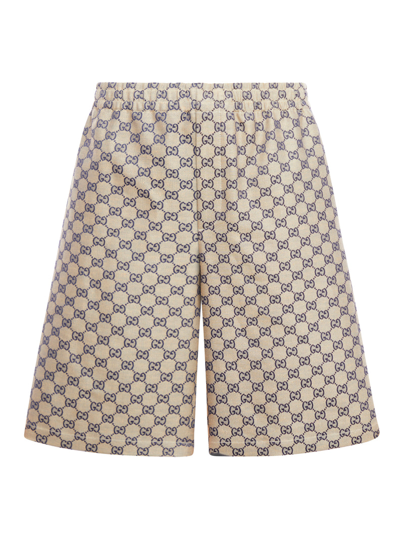 Gucci Men Linen Blend Shorts With Dd Motif