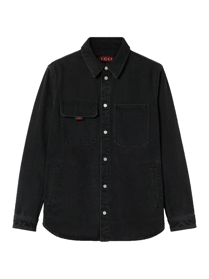 Gucci Men Denim Shirt With Gucci Embroidery