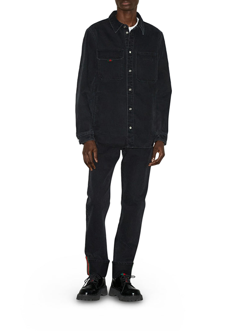 Gucci Men Denim Shirt With Gucci Embroidery