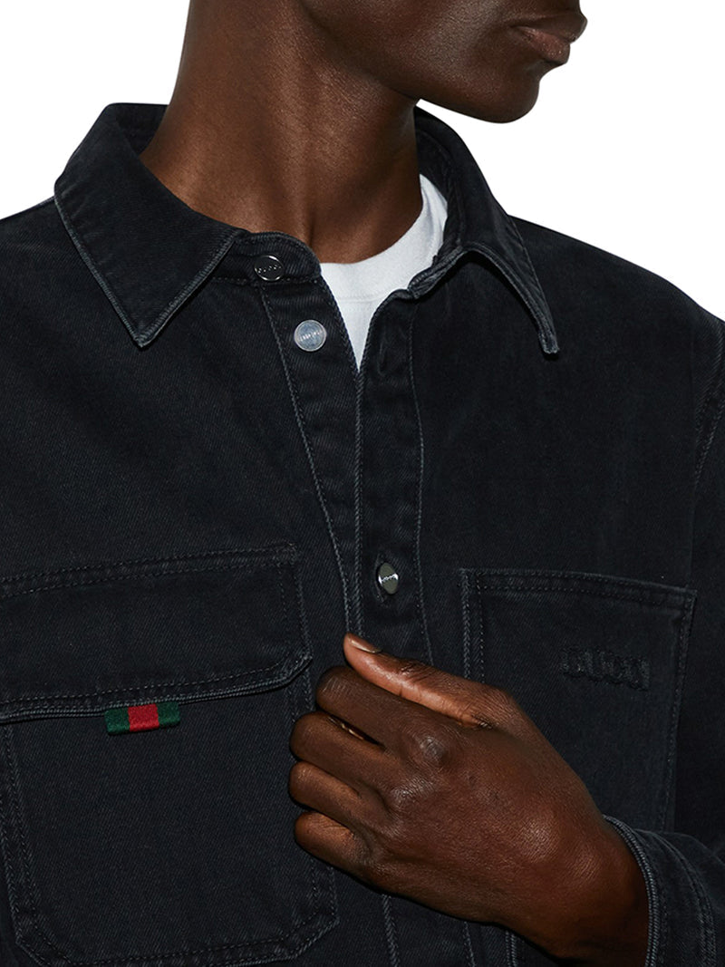 Gucci Men Denim Shirt With Gucci Embroidery