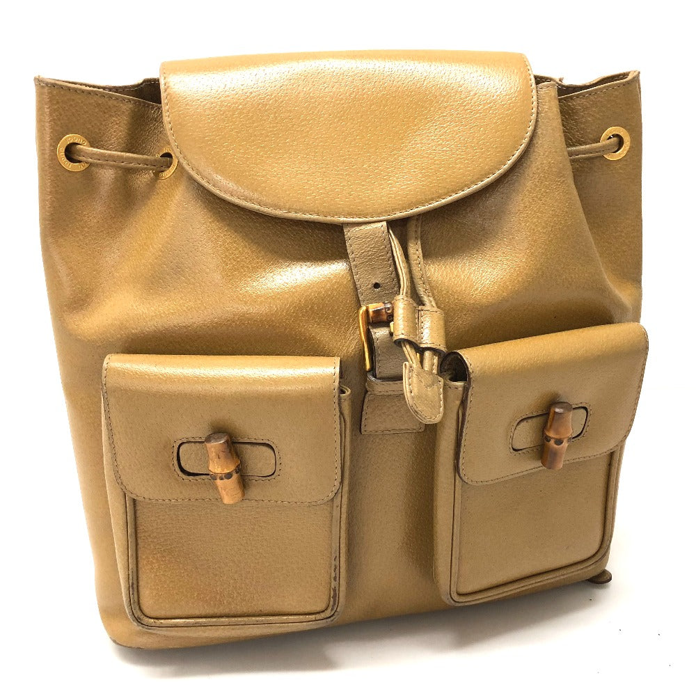 GUCCI Backpack leather Beige type backpack bag Bamboo Women Used