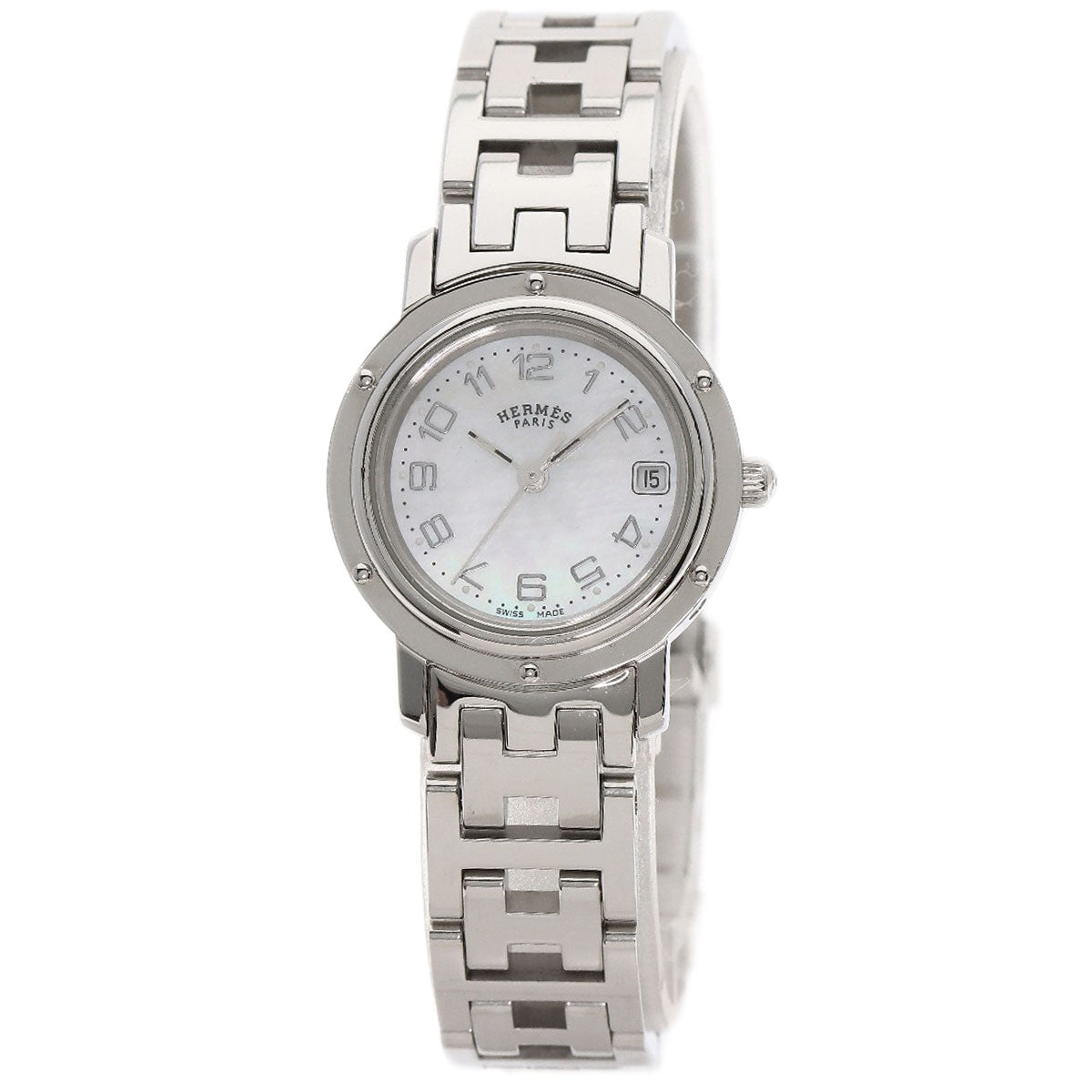 HERMES Watches Quartz CL4.210 Stainless Steel , Stainless Steel Silver Clipper Nacre White shell dial Women Used