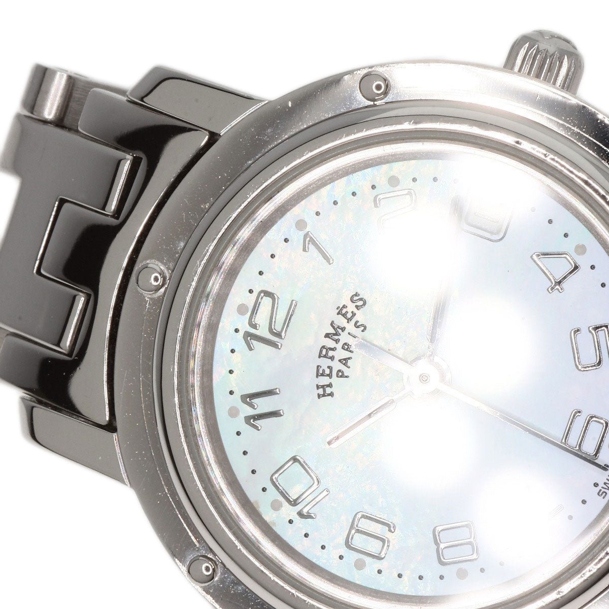 HERMES Watches Quartz CL4.210 Stainless Steel , Stainless Steel Silver Clipper Nacre White shell dial Women Used