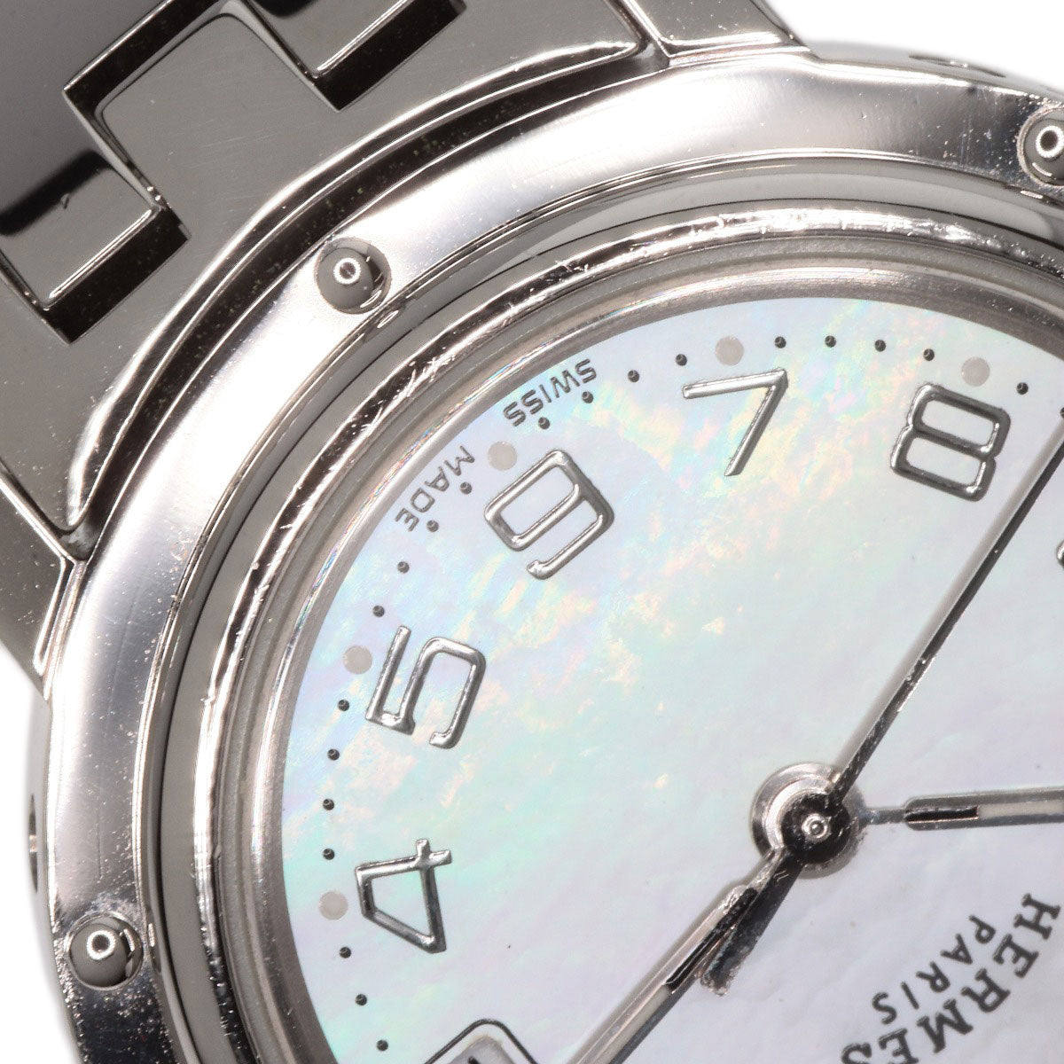 HERMES Watches Quartz CL4.210 Stainless Steel , Stainless Steel Silver Clipper Nacre White shell dial Women Used