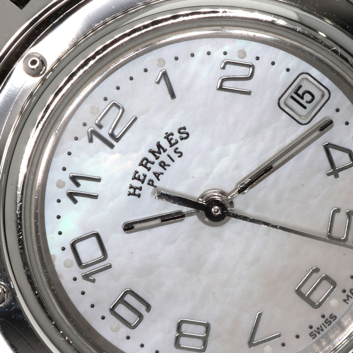 HERMES Watches Quartz CL4.210 Stainless Steel , Stainless Steel Silver Clipper Nacre White shell dial Women Used
