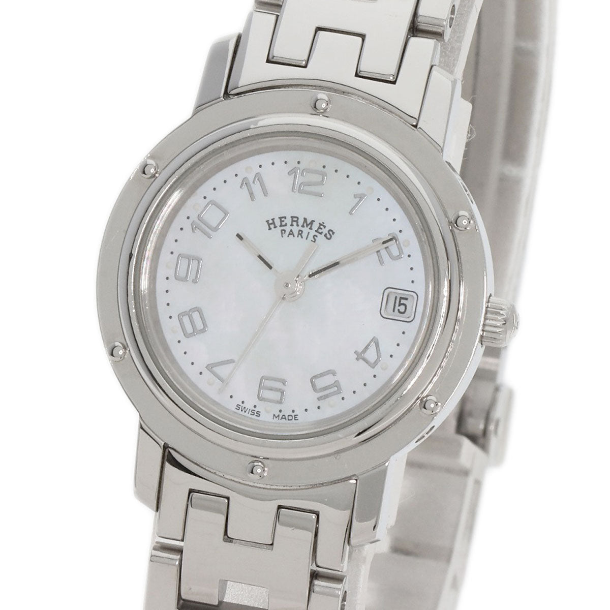 HERMES Watches Quartz CL4.210 Stainless Steel , Stainless Steel Silver Clipper Nacre White shell dial Women Used
