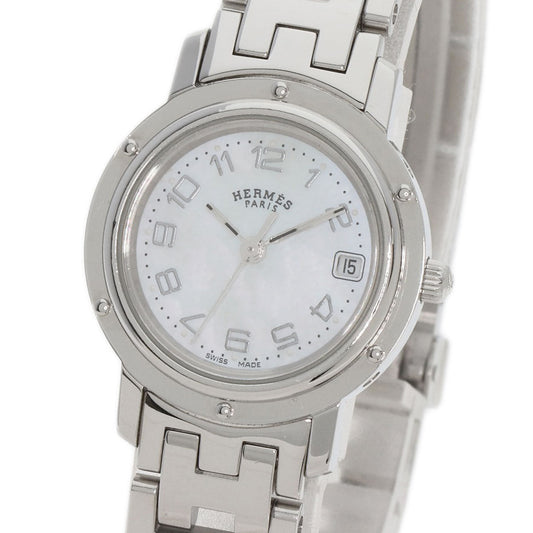 HERMES Watches Quartz CL4.210 Stainless Steel , Stainless Steel Silver Clipper Nacre White shell dial Women Used