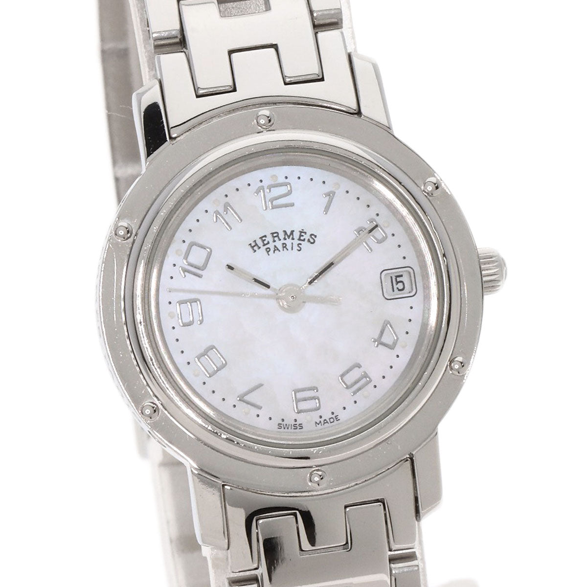 HERMES Watches Quartz CL4.210 Stainless Steel , Stainless Steel Silver Clipper Nacre White shell dial Women Used