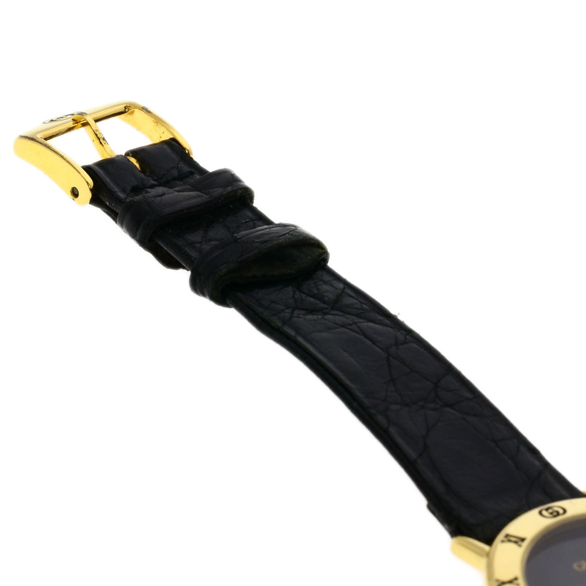 GUCCI Watches Quartz 3000.2M Gold Plated, Leather gold Round face black dial mens Used