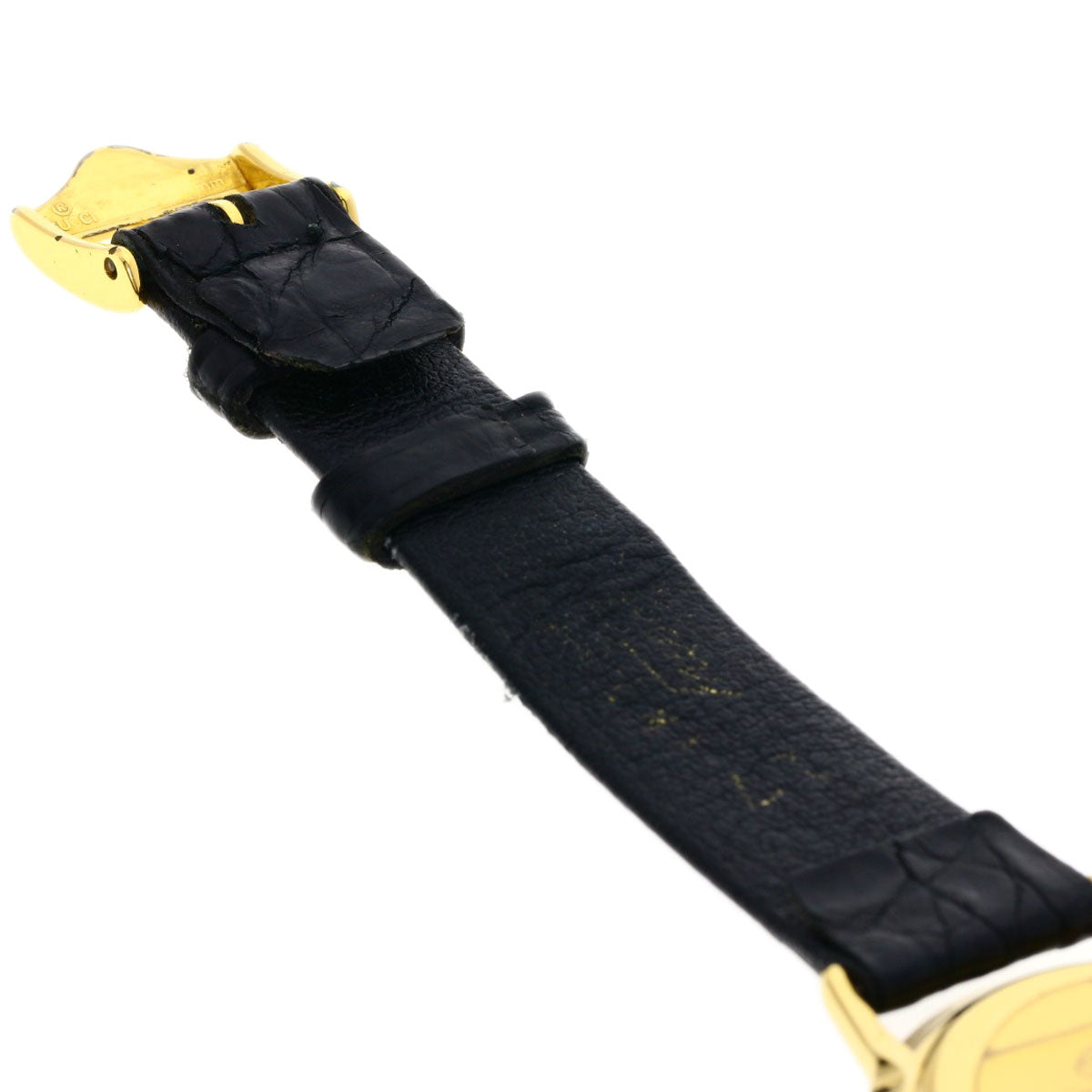 GUCCI Watches Quartz 3000.2M Gold Plated, Leather gold Round face black dial mens Used