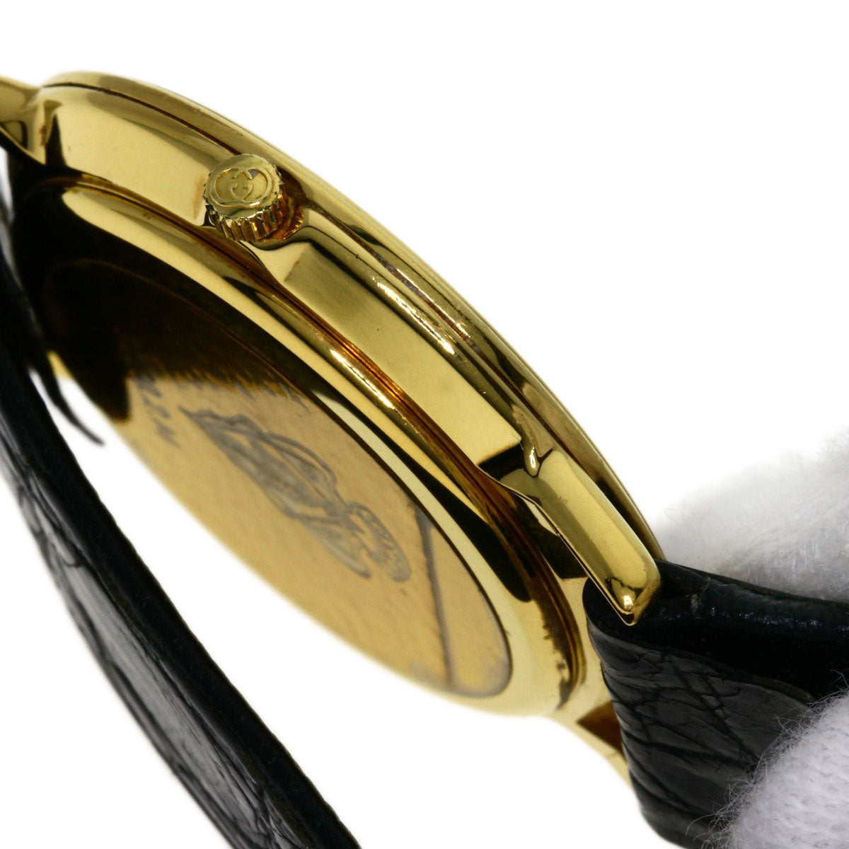 GUCCI Watches Quartz 3000.2M Gold Plated, Leather gold Round face black dial mens Used