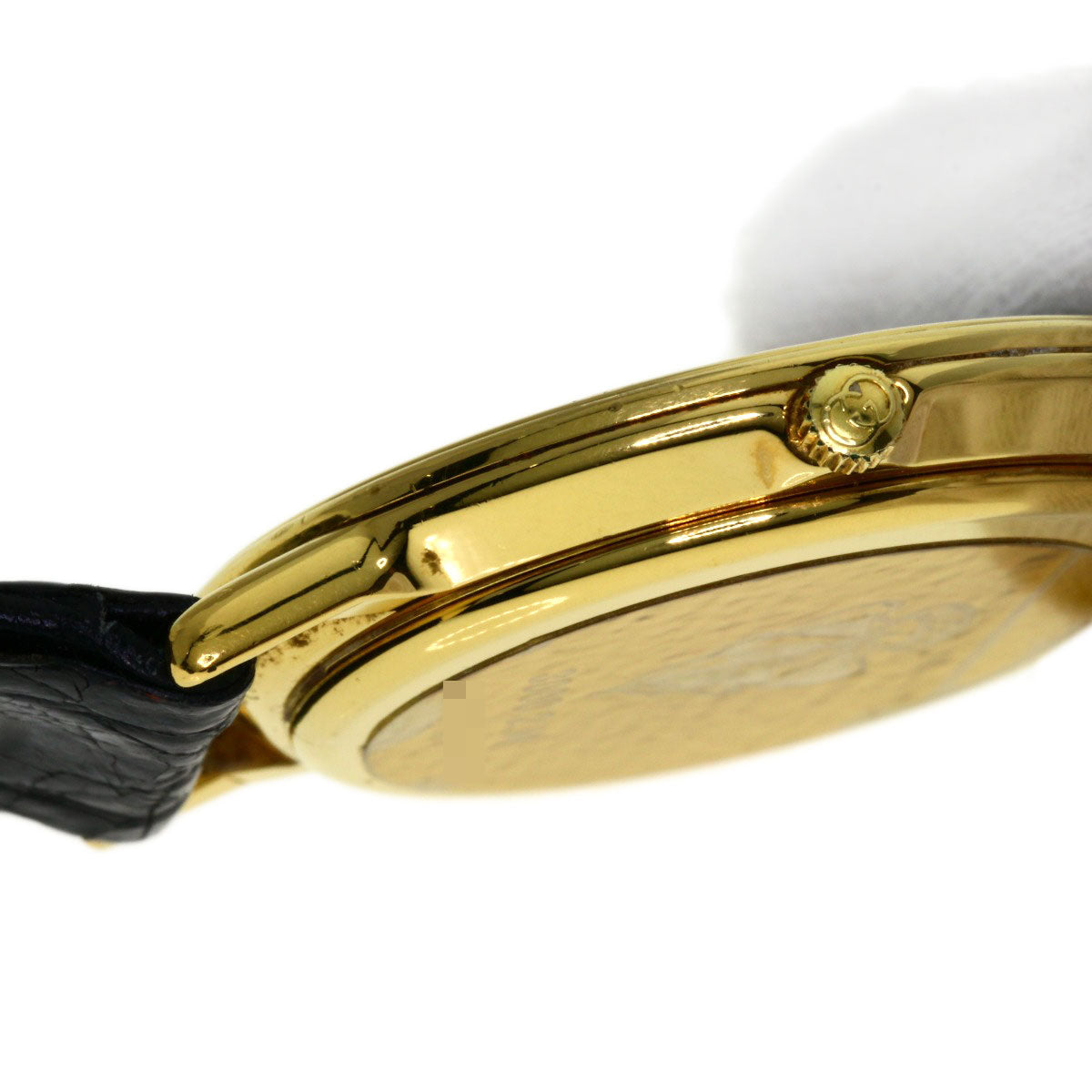 GUCCI Watches Quartz 3000.2M Gold Plated, Leather gold Round face black dial mens Used