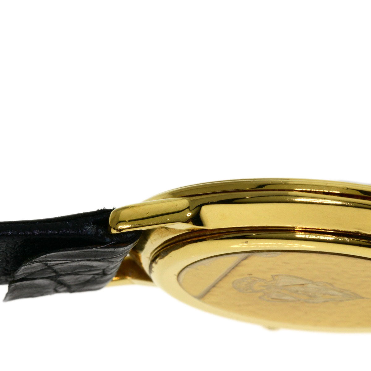 GUCCI Watches Quartz 3000.2M Gold Plated, Leather gold Round face black dial mens Used