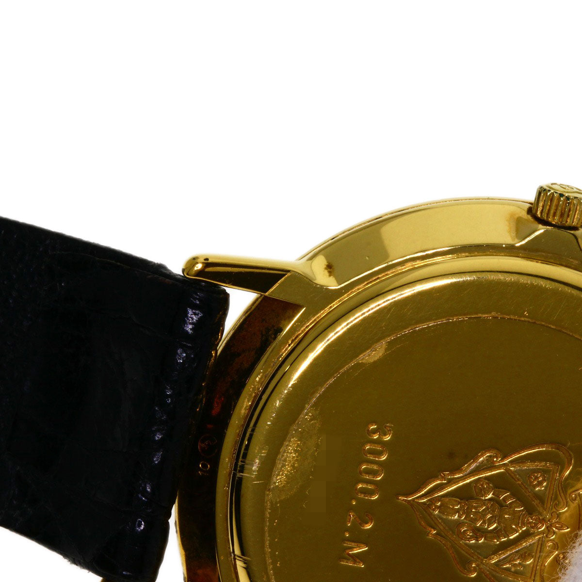 GUCCI Watches Quartz 3000.2M Gold Plated, Leather gold Round face black dial mens Used