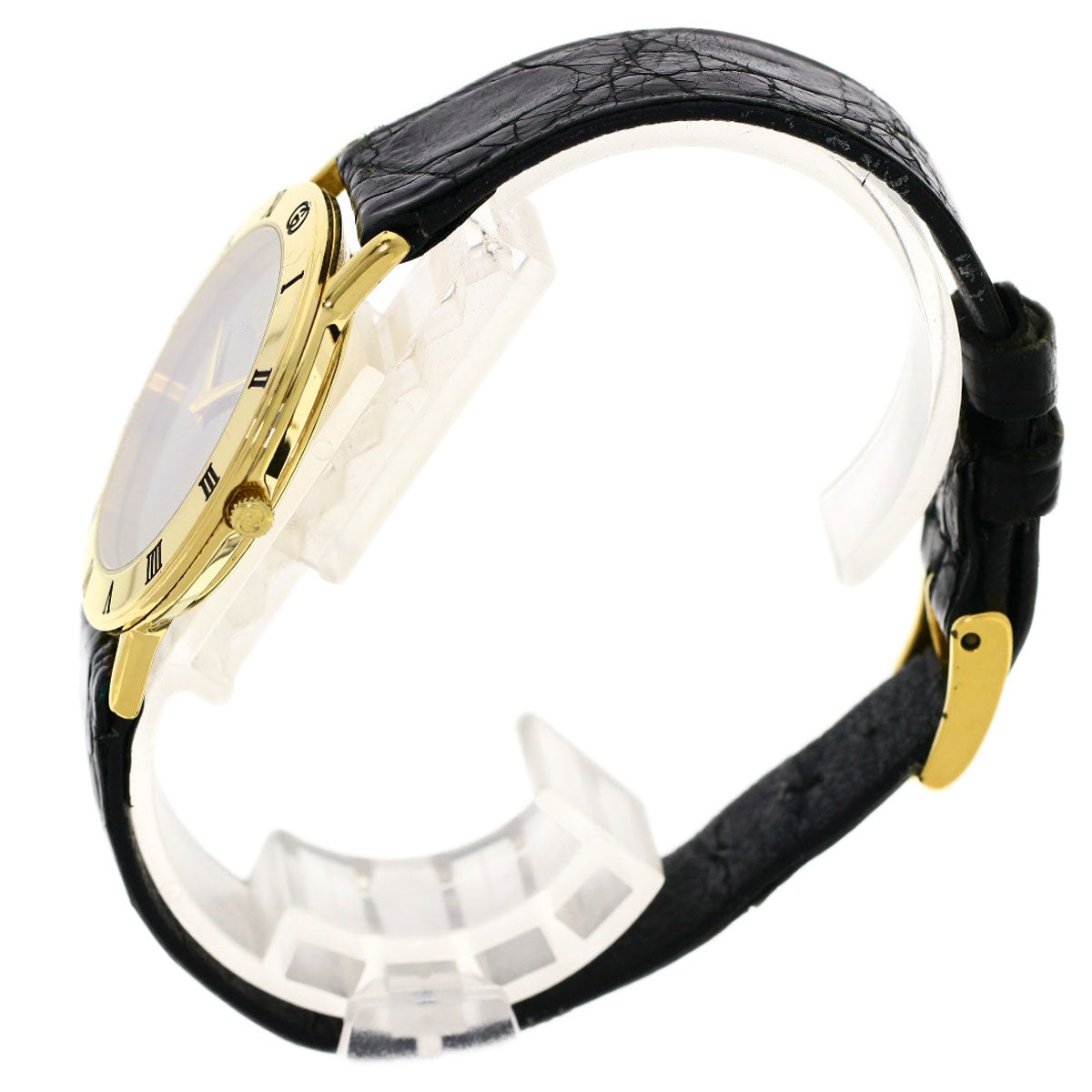 GUCCI Watches Quartz 3000.2M Gold Plated, Leather gold Round face black dial mens Used