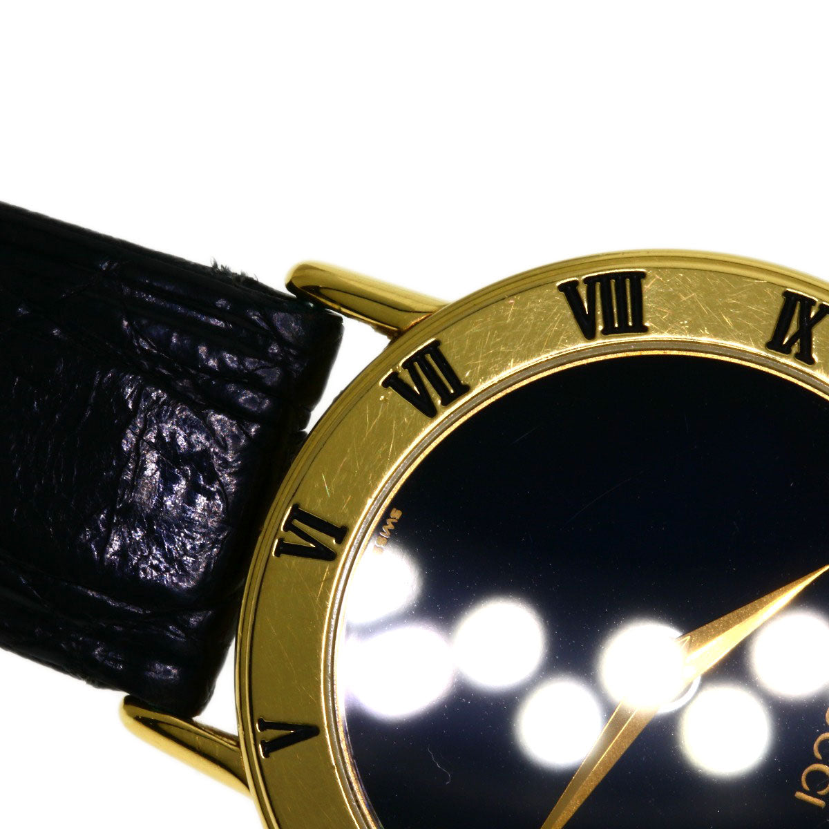 GUCCI Watches Quartz 3000.2M Gold Plated, Leather gold Round face black dial mens Used