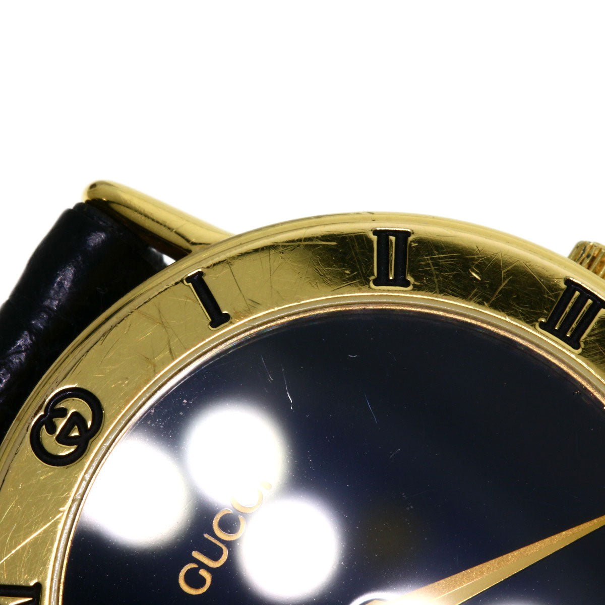 GUCCI Watches Quartz 3000.2M Gold Plated, Leather gold Round face black dial mens Used