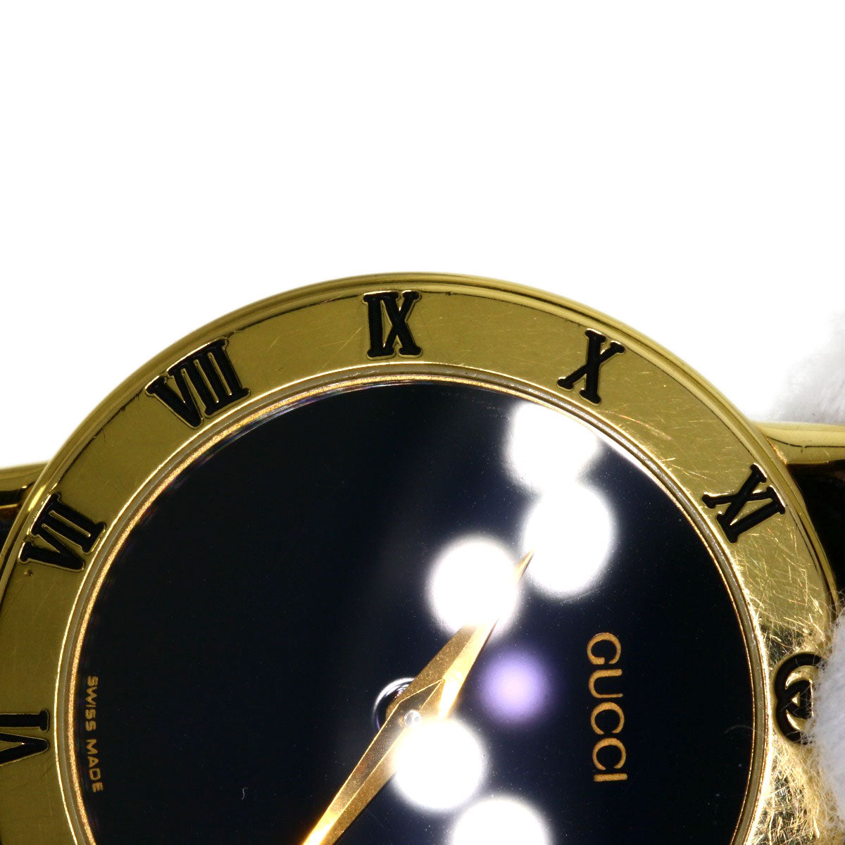 GUCCI Watches Quartz 3000.2M Gold Plated, Leather gold Round face black dial mens Used