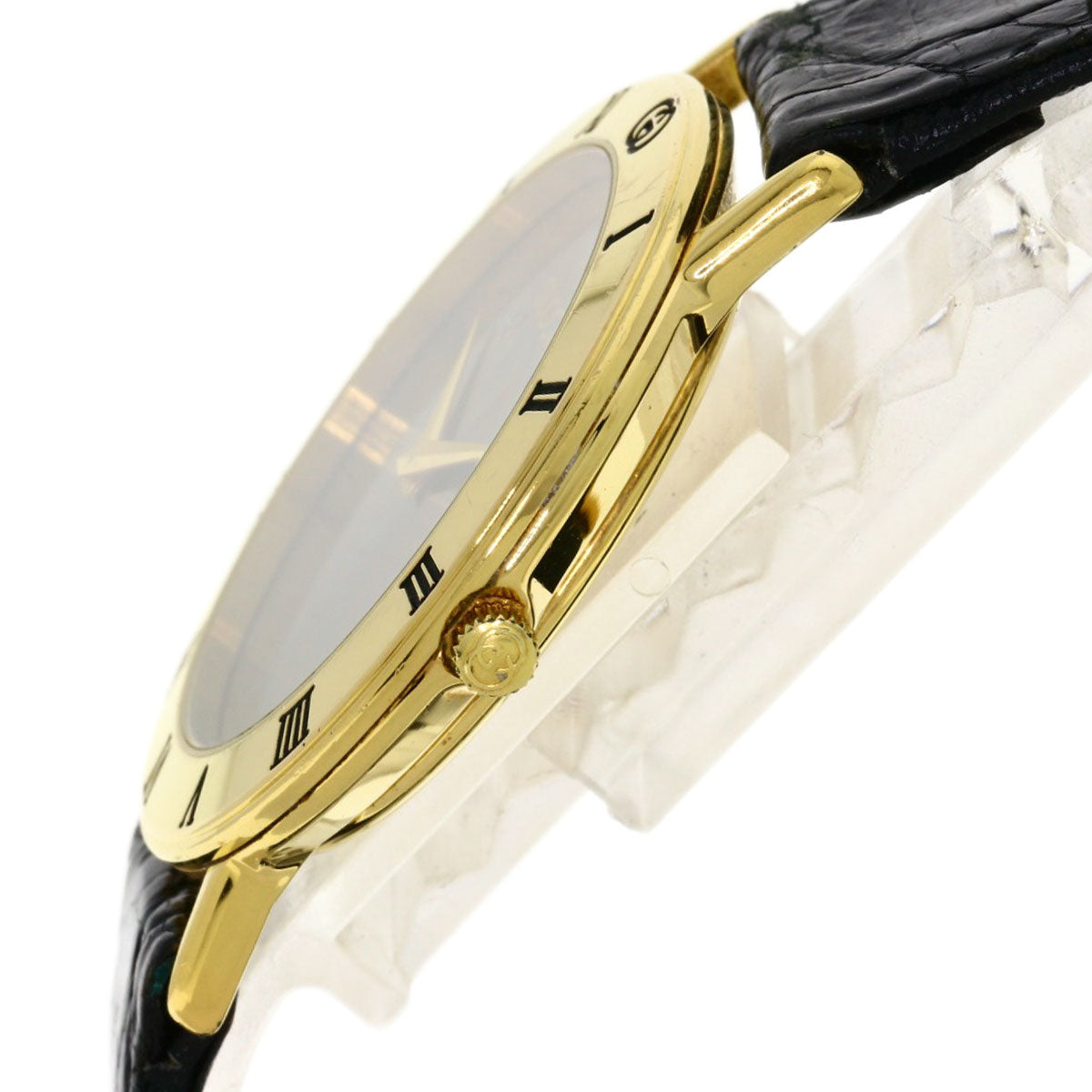 GUCCI Watches Quartz 3000.2M Gold Plated, Leather gold Round face black dial mens Used