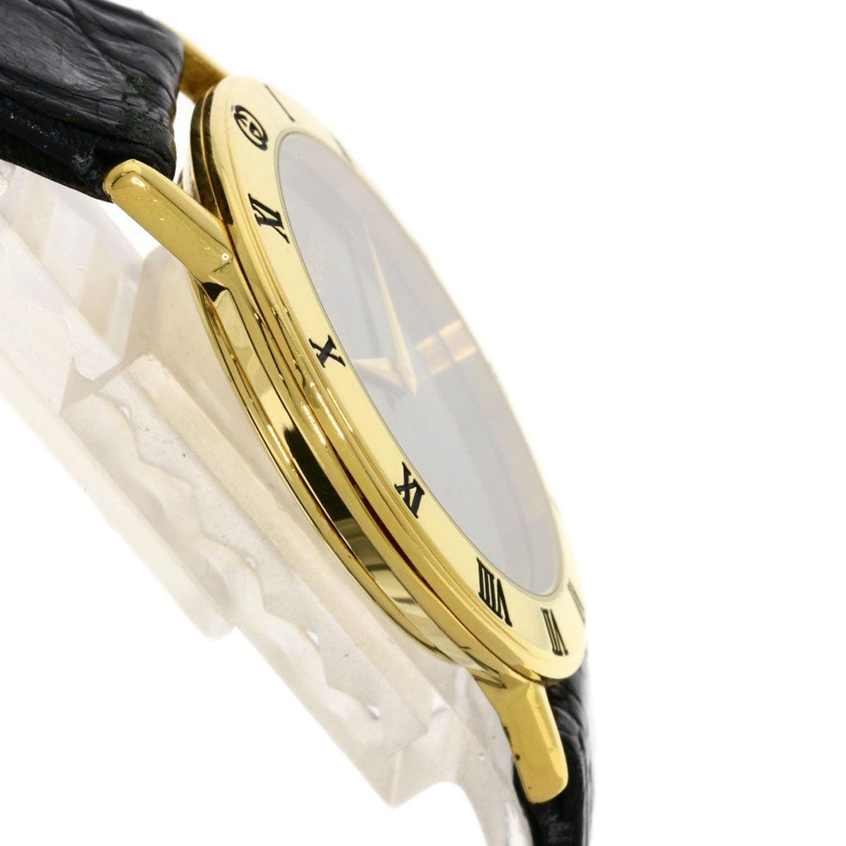 GUCCI Watches Quartz 3000.2M Gold Plated, Leather gold Round face black dial mens Used