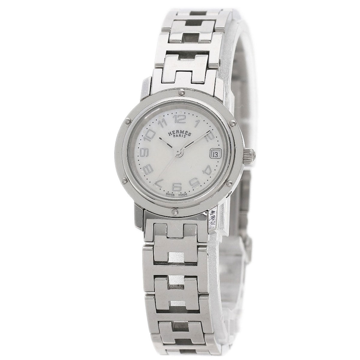 HERMES Watches Quartz CL4.210 Stainless Steel , Stainless Steel Silver Clipper Nacre White shell dial Women Used