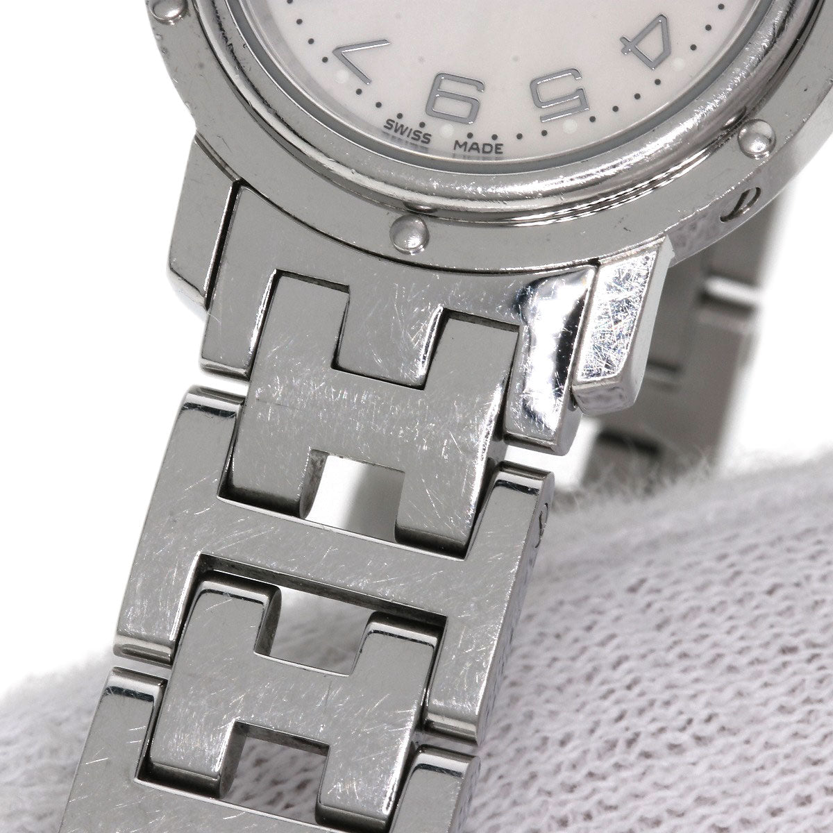 HERMES Watches Quartz CL4.210 Stainless Steel , Stainless Steel Silver Clipper Nacre White shell dial Women Used