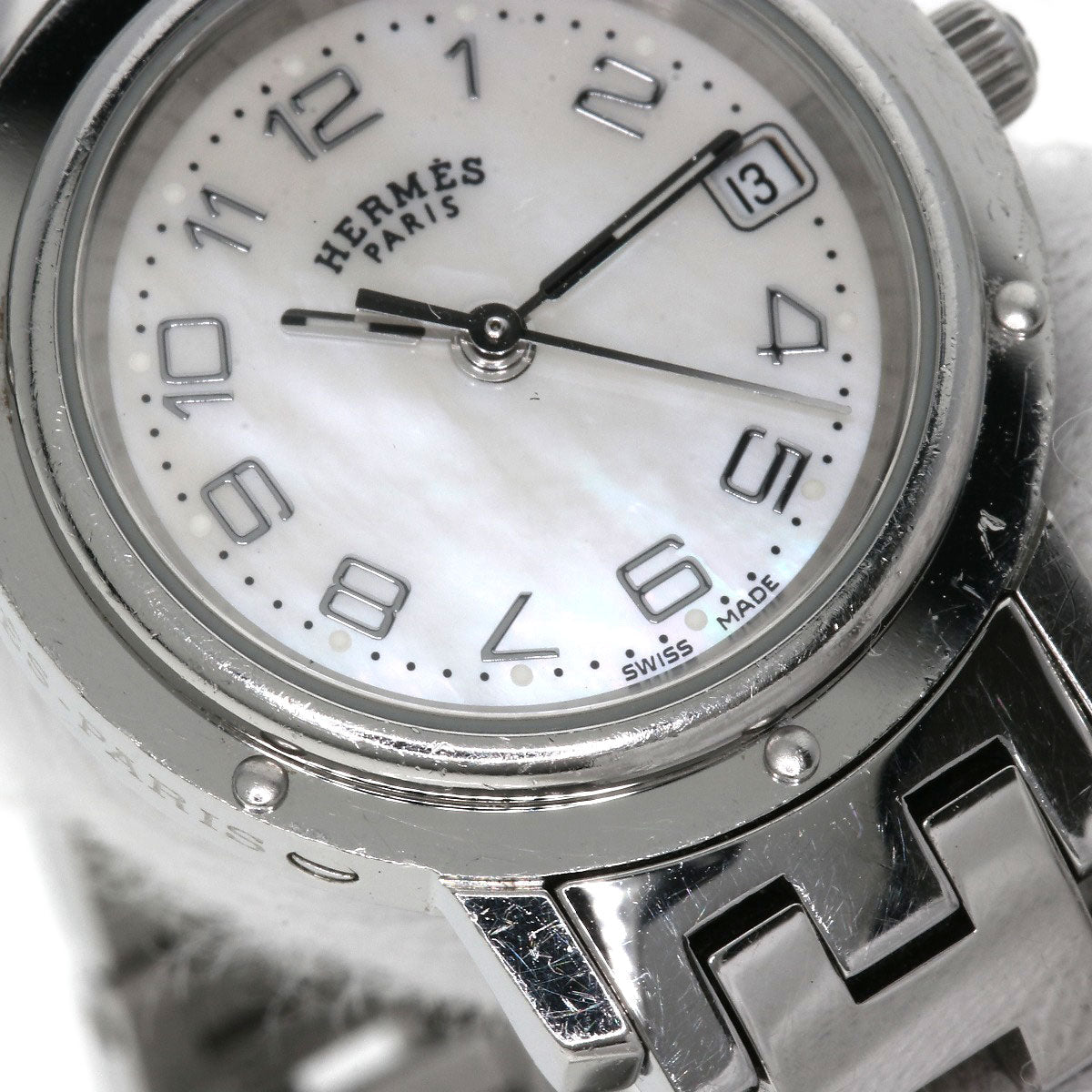 HERMES Watches Quartz CL4.210 Stainless Steel , Stainless Steel Silver Clipper Nacre White shell dial Women Used