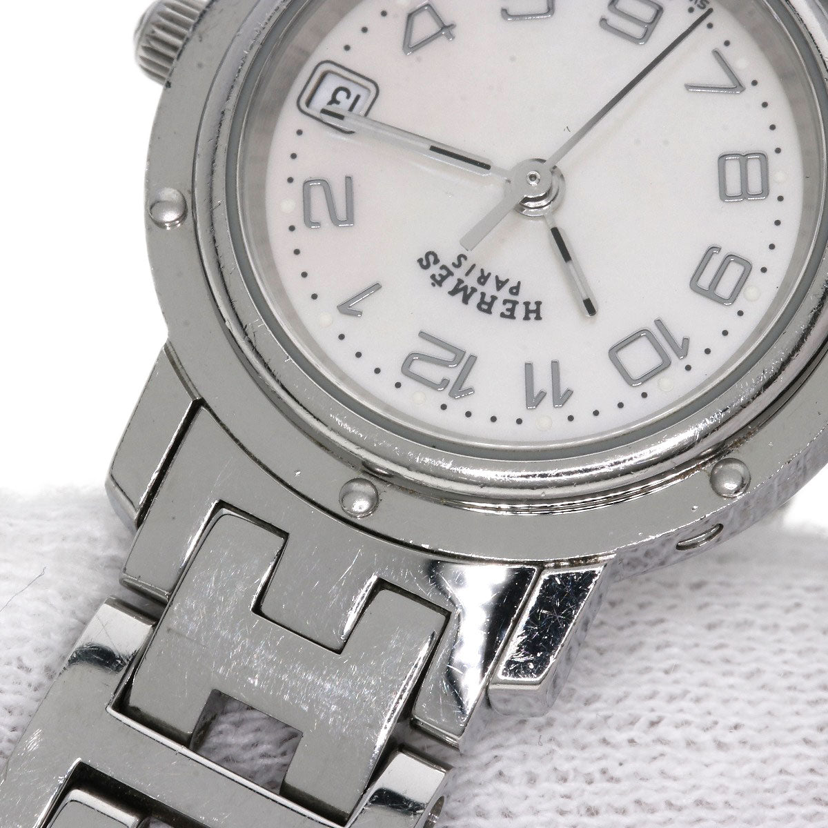 HERMES Watches Quartz CL4.210 Stainless Steel , Stainless Steel Silver Clipper Nacre White shell dial Women Used