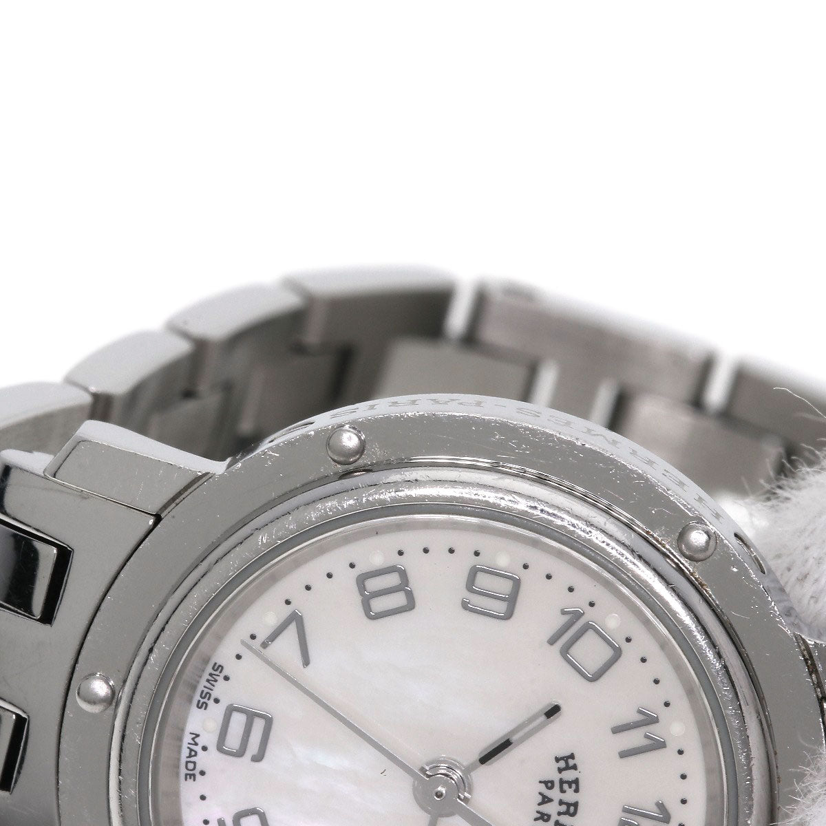 HERMES Watches Quartz CL4.210 Stainless Steel , Stainless Steel Silver Clipper Nacre White shell dial Women Used