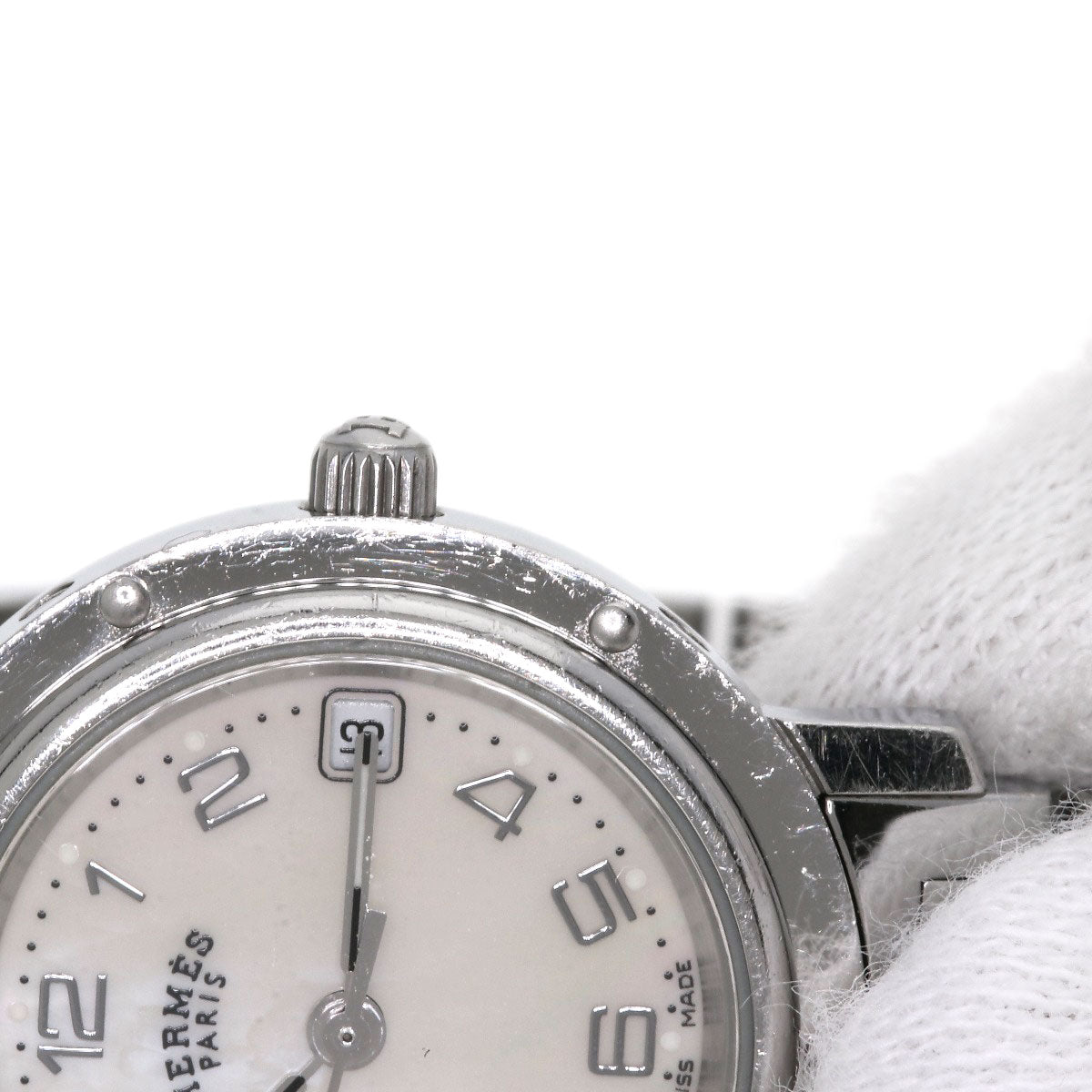 HERMES Watches Quartz CL4.210 Stainless Steel , Stainless Steel Silver Clipper Nacre White shell dial Women Used