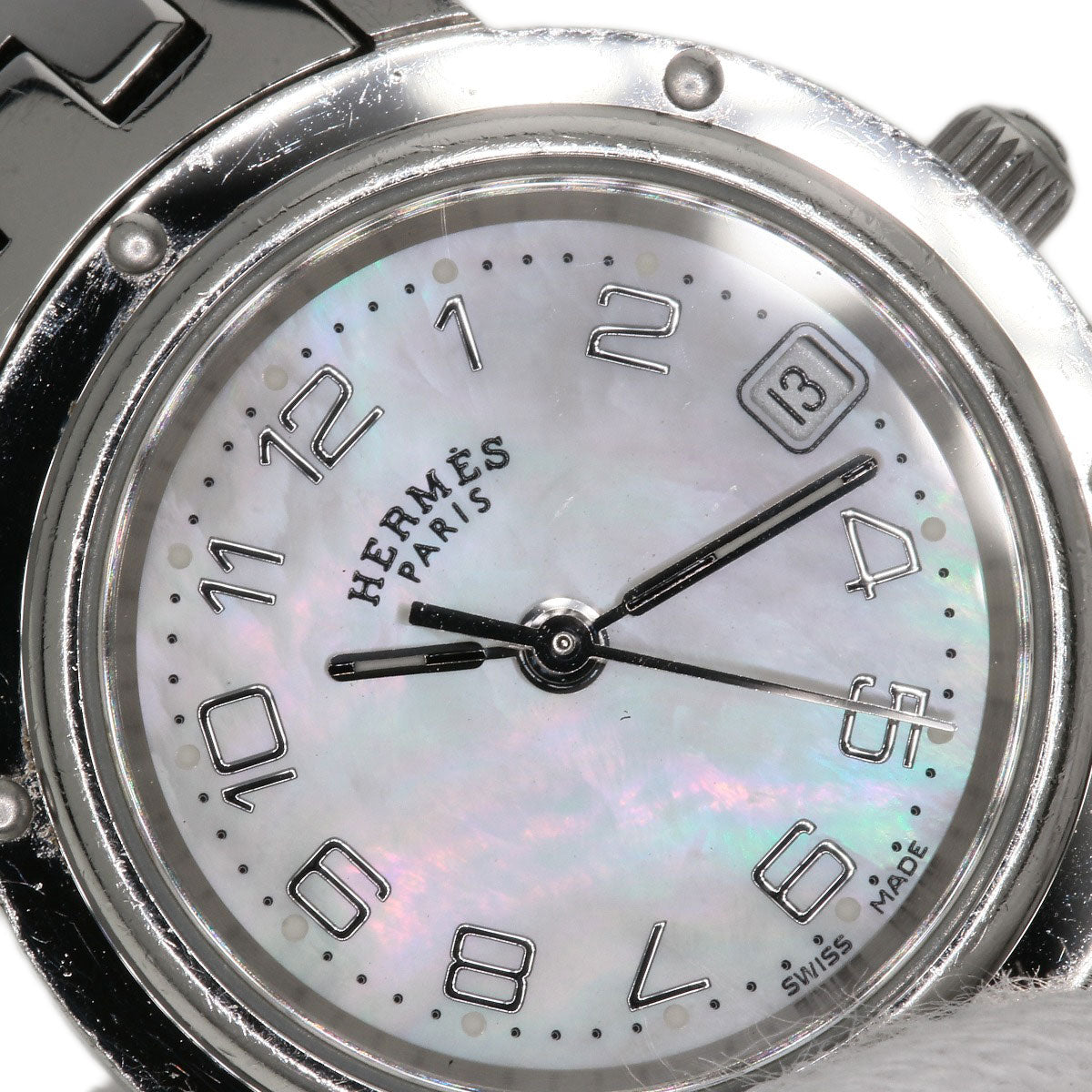 HERMES Watches Quartz CL4.210 Stainless Steel , Stainless Steel Silver Clipper Nacre White shell dial Women Used