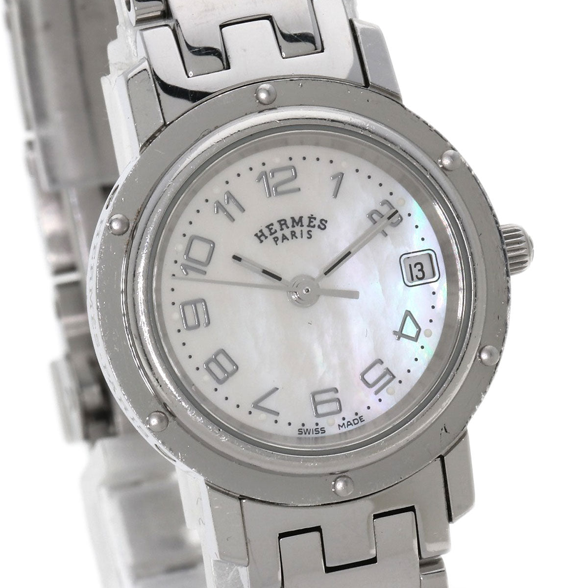HERMES Watches Quartz CL4.210 Stainless Steel , Stainless Steel Silver Clipper Nacre White shell dial Women Used